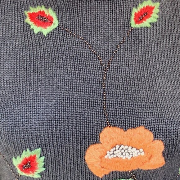 Vintage Carlisle Floral Embroidered Silk-Cashmere Turtleneck Sweater S #83B - Picture 7 of 9